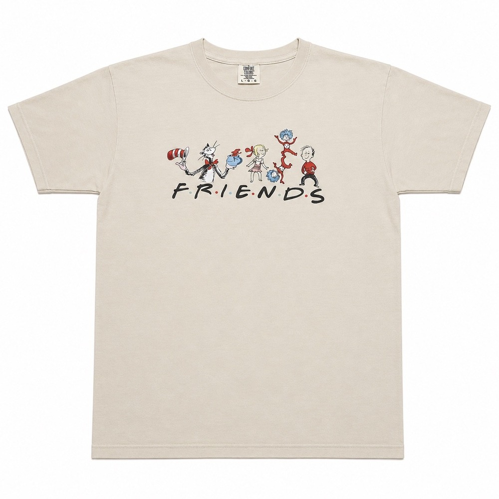 Comfort Colors Dr Seuss Friends Mashup T-Shirt Tan Large Cat in the Hat